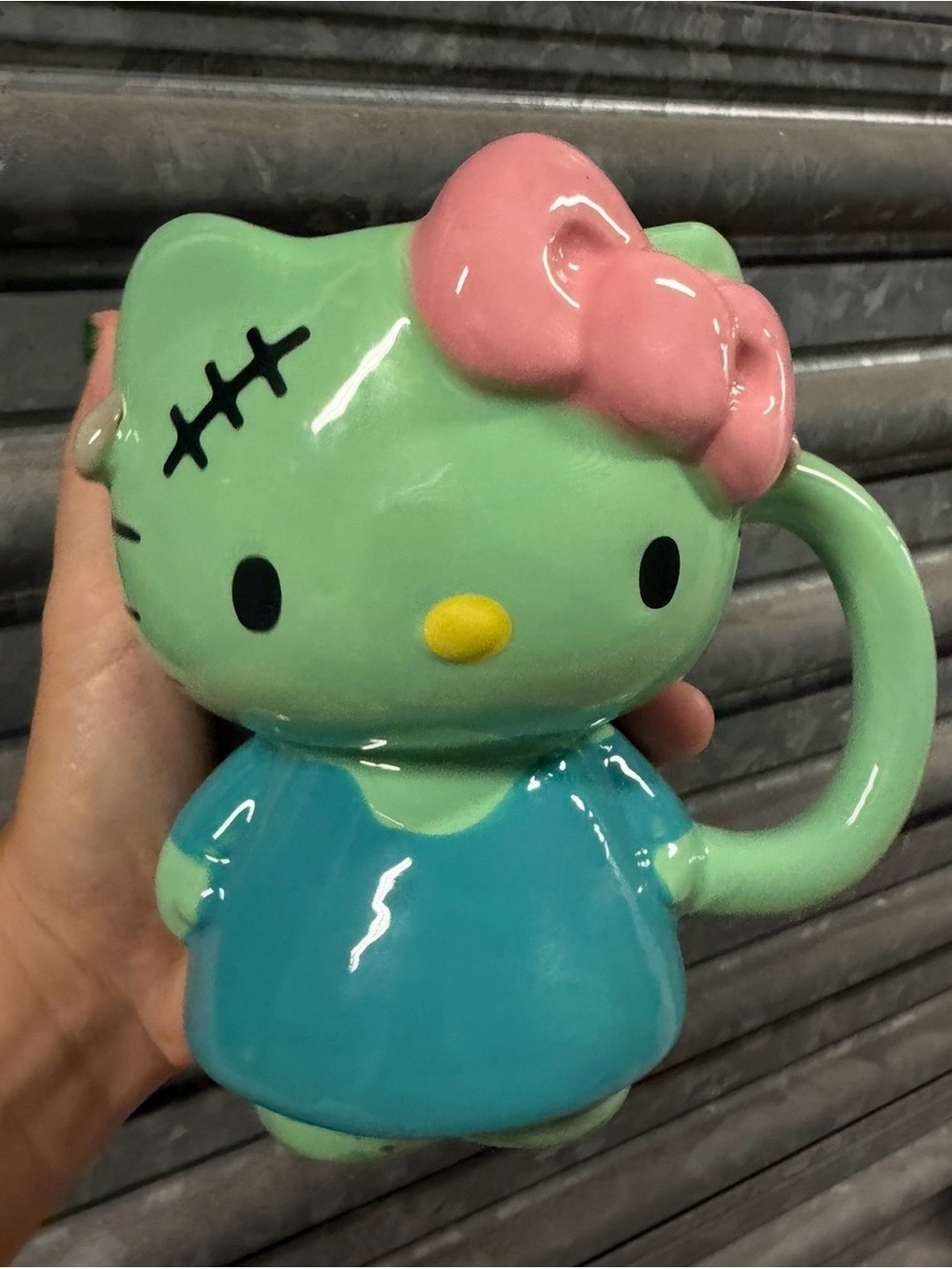 Disney Hello Kitty Green, Pink & Teal Ceramic Character Mug